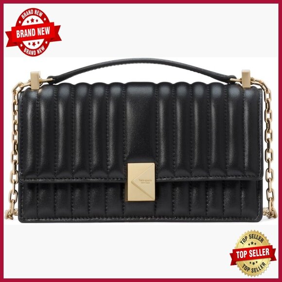 Handbags - Quilted Leather Mini Crossbody Bag with Chain Strap, Magnetic Closure